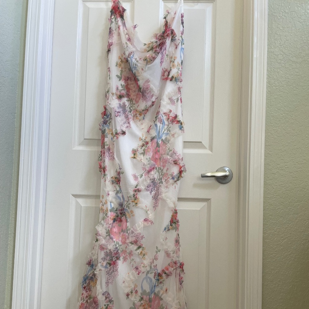 Floral cowl neck lined maxi dress sz 6 NWT